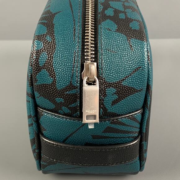 SAINT LAURENT Blue Black Leaves Canvas Toiletry Handbag - Picture 3 of 9